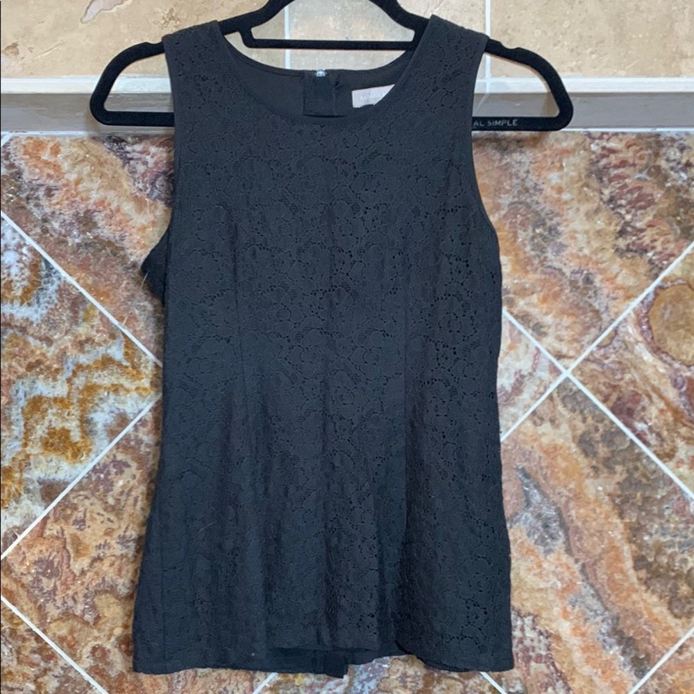 Banana Republic Size 2 Black Floral Lace Sleeveless Top Zippered Back